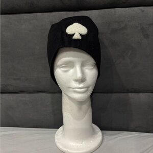 Kate Spade Black Knit Beanie with White Accent